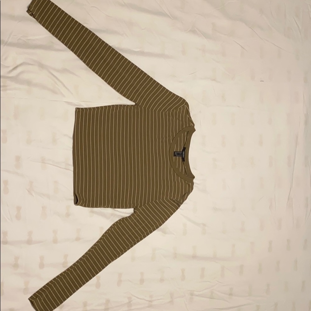 Green and white pinstripe crop top